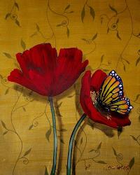 Red Poppies With Yellow Butterfly | Obraz na stenu