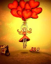 Girl Holding Heart Balloons | Obraz na stenu