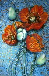 Orange Poppies on Blue | Obraz na stenu