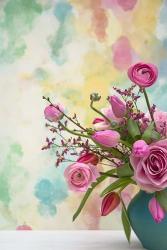 Pink Bouquet in Turqoise Vase | Obraz na stenu