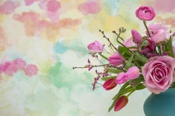 Pink Flowers and Watercolor Painting | Obraz na stenu