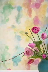 Pink Flowers in Turqoise Vase | Obraz na stenu