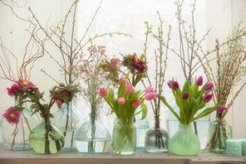 Spring Flowers in Glass Bottles II | Obraz na stenu