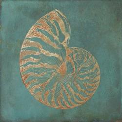 Nautilus Shell Gold on Turquois | Obraz na stenu