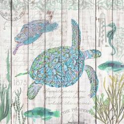 Sea Turtles on Driftwood Panel | Obraz na stenu