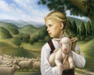 Girl With Lamb | Obraz na stenu