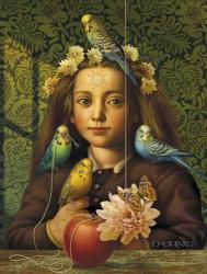 Girl With Parakeets | Obraz na stenu