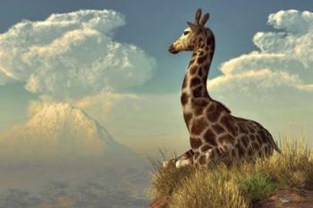 Giraffe And Distant Mountain | Obraz na stenu