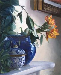 Vaso Blu e Fiore Arancione | Obraz na stenu