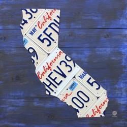 California License Plate Map - Blue | Obraz na stenu