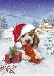 Puppy With Gift and Mistletoe | Obraz na stenu