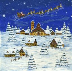 Santa Flying and Snow Village | Obraz na stenu
