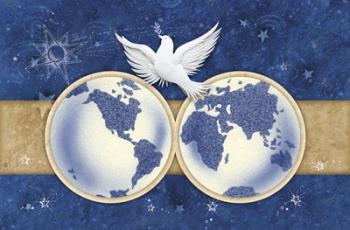 Blue and Gold Dove and Earth | Obraz na stenu