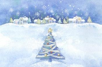 Starry Christmas Tree and Town Scene | Obraz na stenu