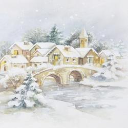 Snowy Winter Village Scene | Obraz na stenu