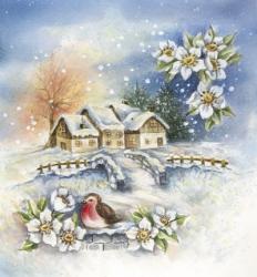 Bird Flowers and Winter Village | Obraz na stenu