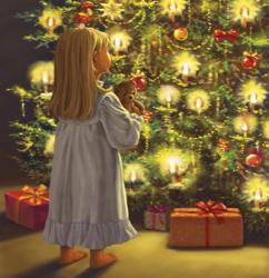 Little One and Bear Christmas Tree Look | Obraz na stenu