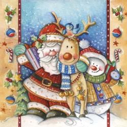 Santa Deer Snowman Snuggle | Obraz na stenu