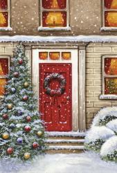 The Red Door and Christmas Wreath | Obraz na stenu