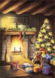 Gift Bear and Christmas By The Fireplace | Obraz na stenu