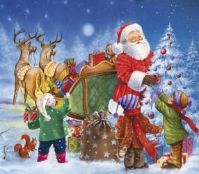 Santa And The Children Decorating | Obraz na stenu