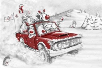 Reindeer And All In The Red Truck | Obraz na stenu