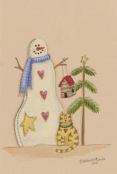 Snowman With Cat | Obraz na stenu