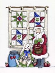 Santa With Quilt & Bunnies | Obraz na stenu