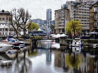 Foggy Reflections at St Katharine Docks London | Obraz na stenu