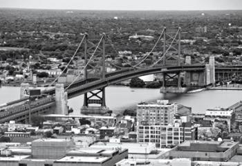 The Benjamin Franklin Bridge (aerial) (b/w) | Obraz na stenu