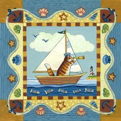 Folk Art Cat Sailing | Obraz na stenu