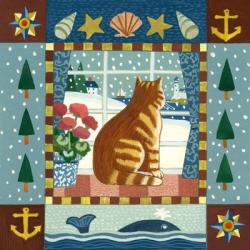 Folk Art Cat Winter | Obraz na stenu