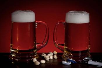 Beer Mugs And Pistachio Nuts | Obraz na stenu