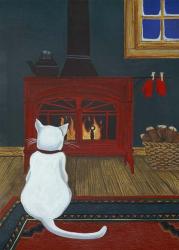 Mittens Warming By The Fire | Obraz na stenu