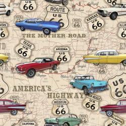 Route 66 Muscle Car Map | Obraz na stenu
