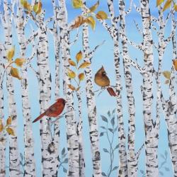 Cardinals Among The Birch  -  A | Obraz na stenu