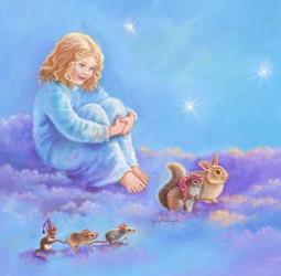 Girl and Animals in Clouds I | Obraz na stenu