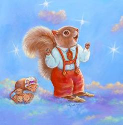 Mice, Squirrel and Bunny family in Clouds I | Obraz na stenu