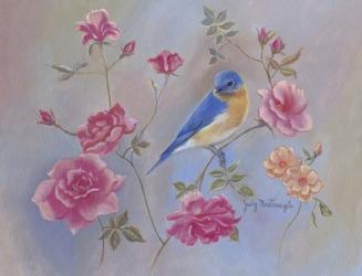 Blue Bird In Roses | Obraz na stenu