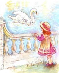 Girl And Swans | Obraz na stenu