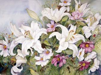 White Lilies And Mixed Colored Cosmos | Obraz na stenu