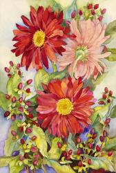 Red Gerbera Daisies And Berries | Obraz na stenu