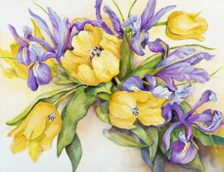 Yellow Tulips with Blue Iris | Obraz na stenu