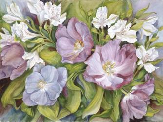 Purple Tulips/ White Alstroneria | Obraz na stenu
