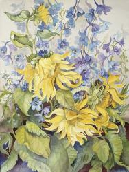 Sunflowers & Blue Delphinium | Obraz na stenu
