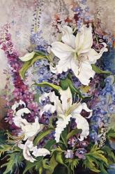 White Oriental Lilies & Pink And Purple Delphinium | Obraz na stenu