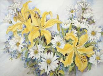 Yellow Lilies-Forget Me Nots-Daisy's | Obraz na stenu