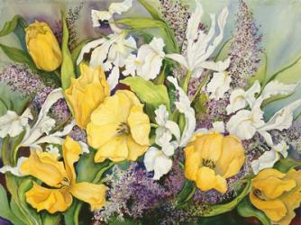 Yellow Tulips, White Iris And Heather | Obraz na stenu