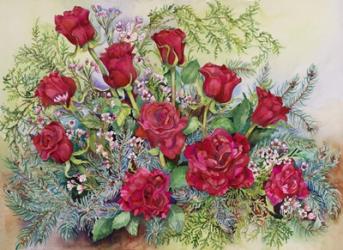Red Roses With Evergreens | Obraz na stenu