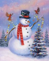 Snowman Decorating the Tree | Obraz na stenu